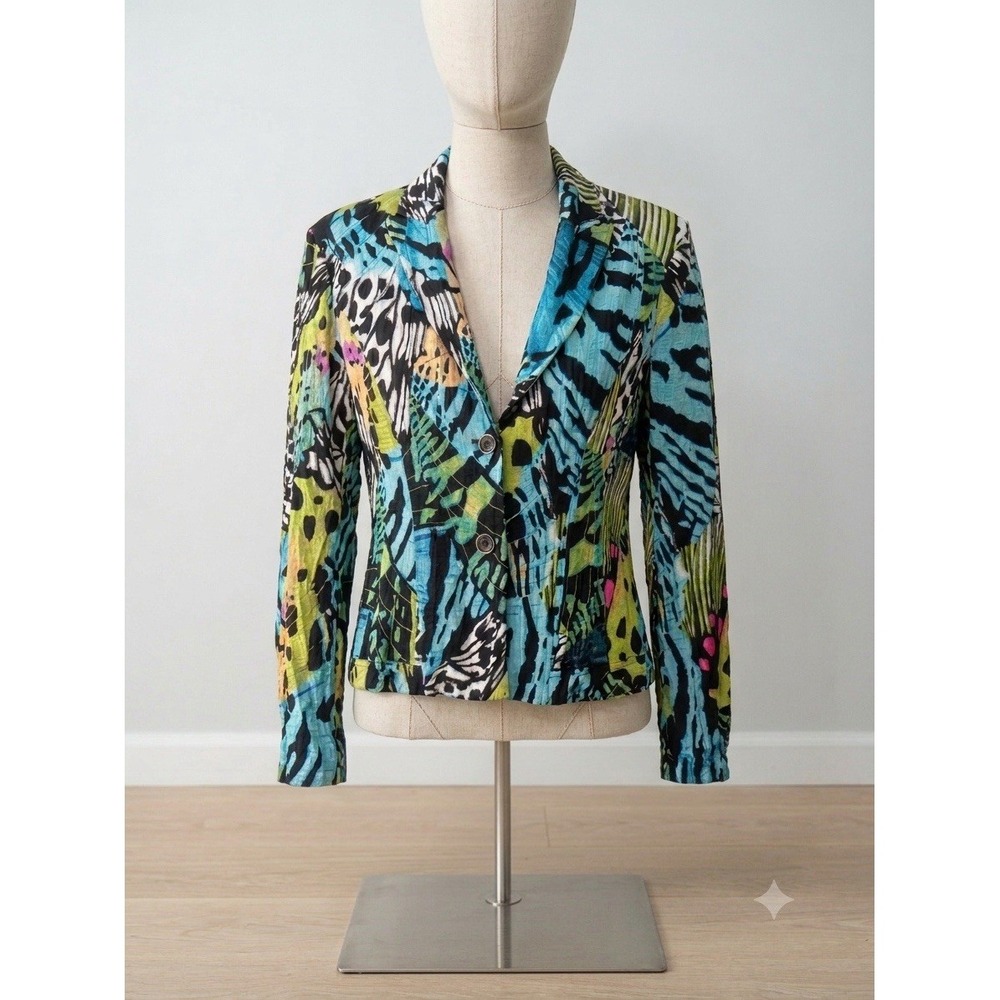 Vintage USA Made Alberto Makali Abstract Art Wear Statement Jacket Animal Print